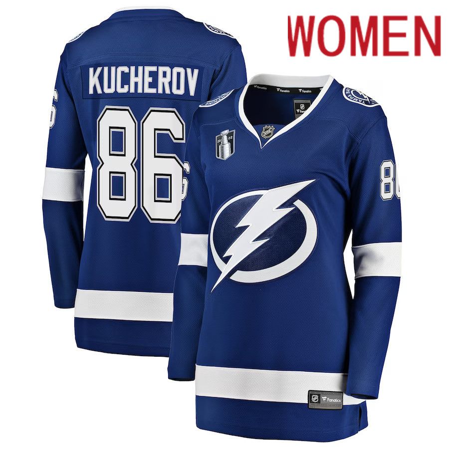 Women Tampa Bay Lightning #86 Nikita Kucherov Fanatics Branded Blue Home Stanley Cup Final Breakaway Player NHL Jersey->tampa bay lightning->NHL Jersey